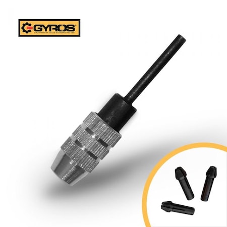 Gyros Keyless Mini Adaptor Chuck, 1/8 in Straight Shank, with 3 Collets, 0 in to .098 in Cap, Fits #40-#80 45-01803